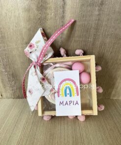 Μπομπονιέρα ξύλινο κουτάκι με πλέξι γκλας καπάκι