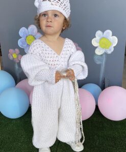 Χειροποίητη βαπτιστική πλεκτή croche ολόσωμη φόρμα για κορίτσι.