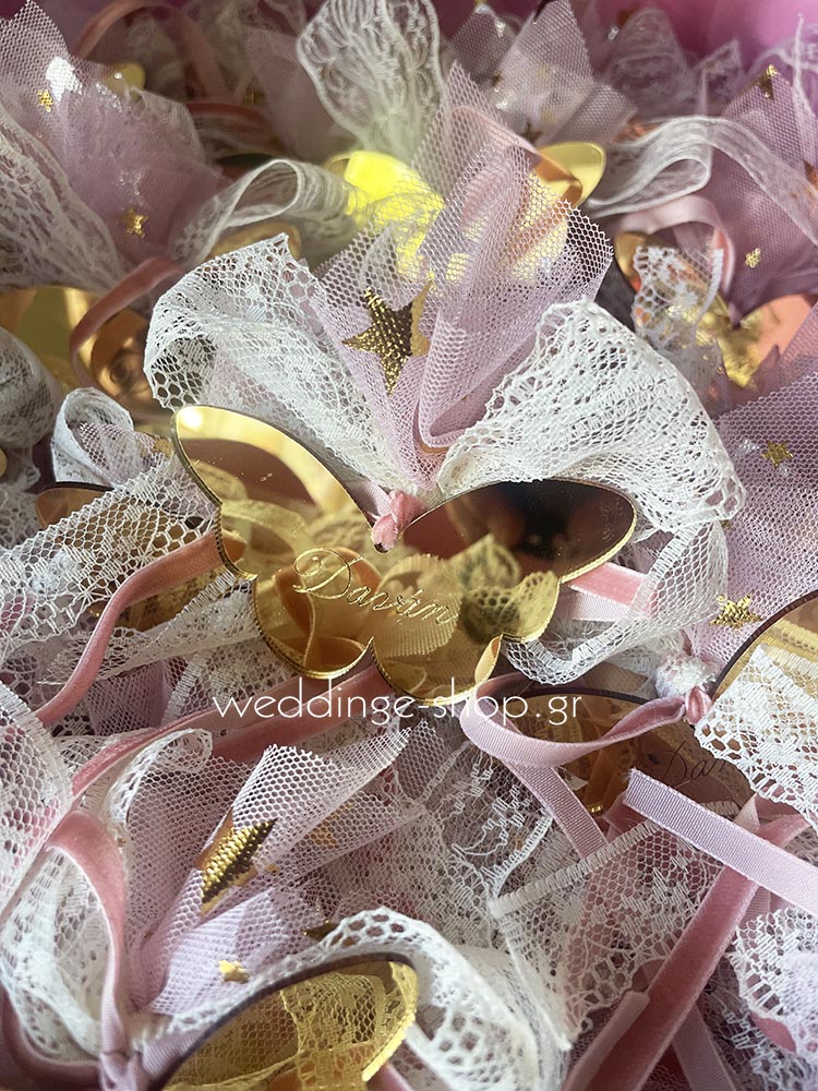 Μπομπονιέρα χρυση πεταλούδα plexi glass με όνομα