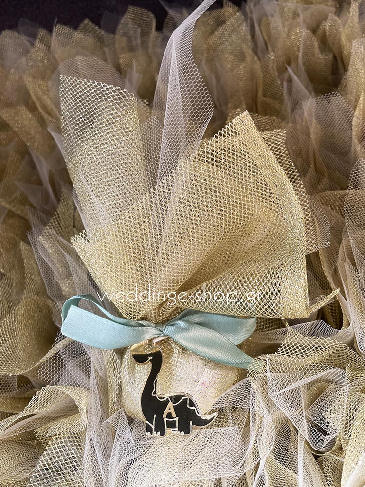 Μπομπονιέρα δεινόσαυρος από χρυσό πλέξι γκλας