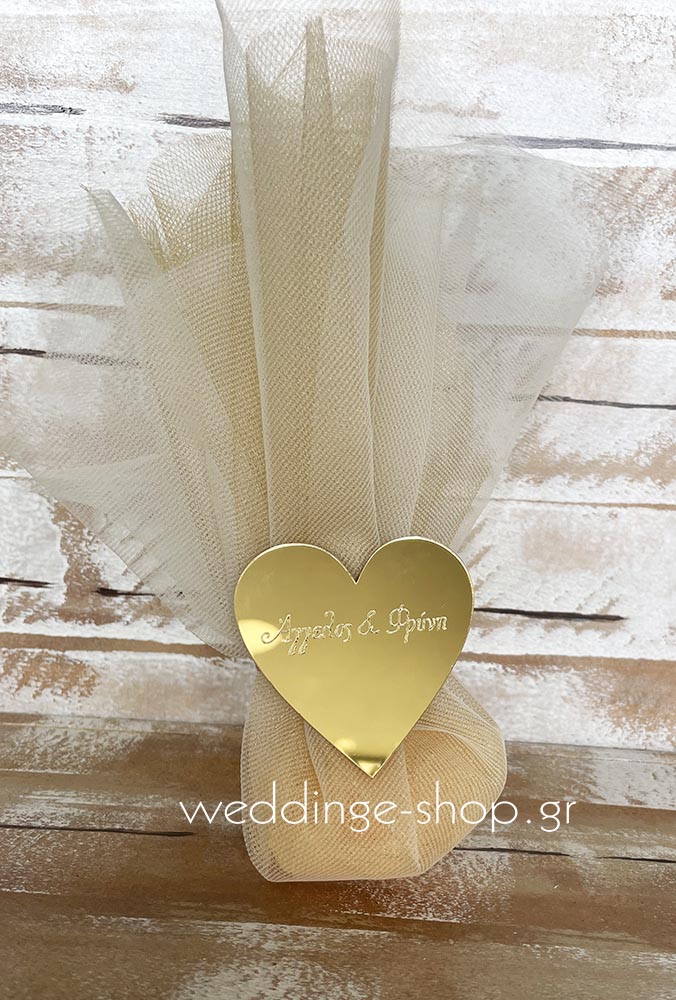 Μπομπονιέρα καρδιά από χρυσό πλέξι γκλας