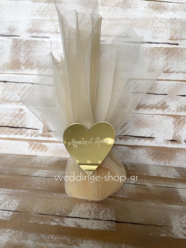 Μπομπονιέρα καρδιά από χρυσό πλέξι γκλας