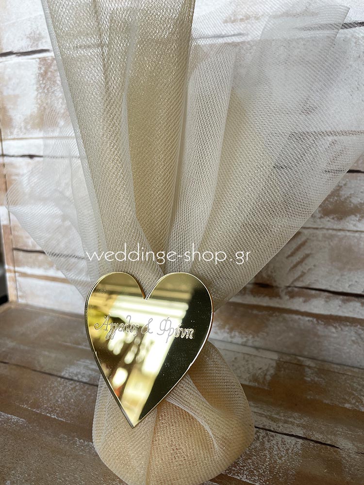 Μπομπονιέρα καρδιά από χρυσό πλέξι γκλας