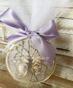 Μπομπονιέρα στεφάνι δέντρο της ζωής από χρυσό πλέξι γκλας