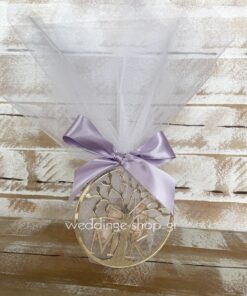 Μπομπονιέρα στεφάνι δέντρο της ζωής από χρυσό πλέξι γκλας