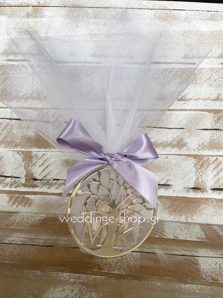 Μπομπονιέρα στεφάνι δέντρο της ζωής από χρυσό πλέξι γκλας