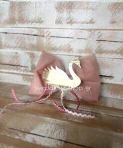 Μπομπονιέρα κύκνος από χρυσό πλέξι γκλας